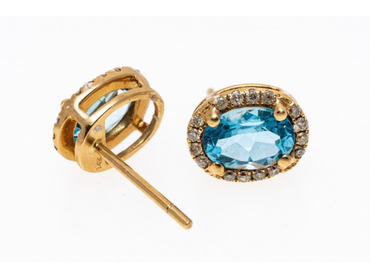 Bright Blue Topaz And Diamond 14K Stud Earrings
