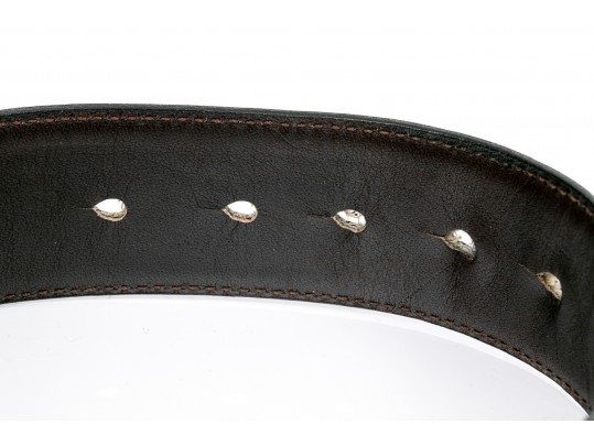 Battaglia Brown Leather Belt, Gold Tone Buckle, Size 36