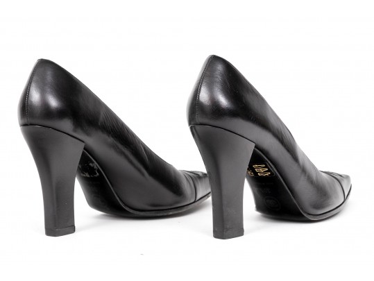 Chanel Quintessential Black Leather Pumps, Size 38 1/2, With Box