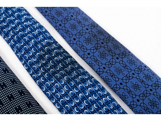 Hermes Lot Of Three Silk Ties, Blue Tones
