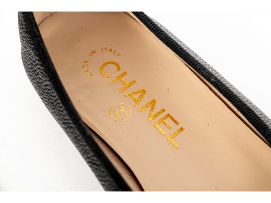 Chanel Classic Black Leather Ballet Flats, Size 37