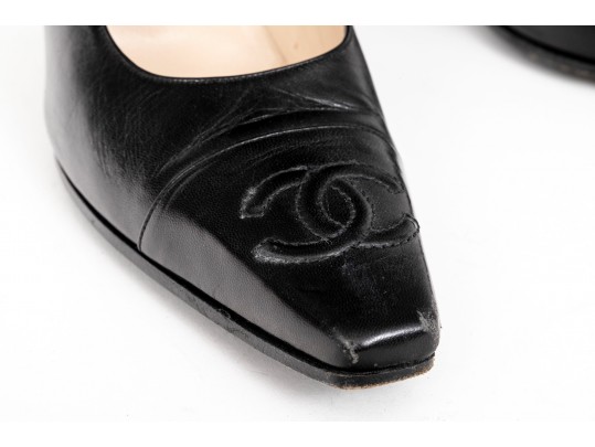 Chanel Quintessential Black Leather Pumps, Size 38 1/2, With Box