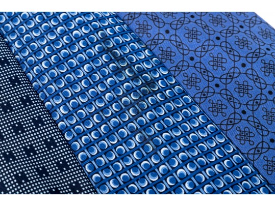 Hermes Lot Of Three Silk Ties, Blue Tones
