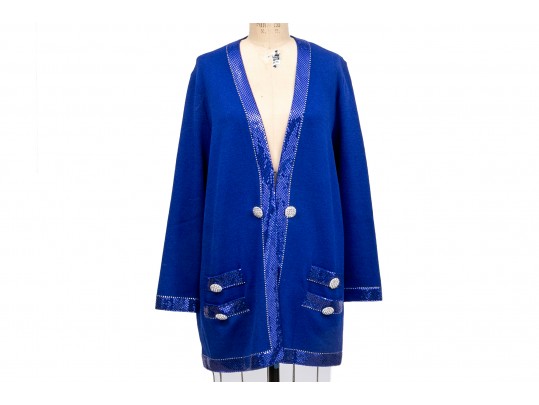 St. John Sequinned Blue Long Cardigan, Size 16