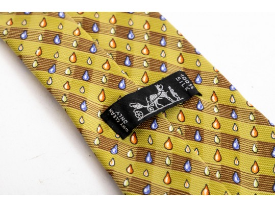 Hermes Lot Of Three Silk Ties, Assorted Colors And Patterns
