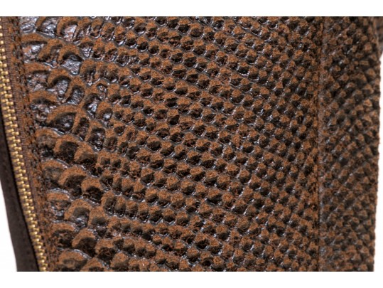 Michael Kors Striking Tall Brown Neoprene And Snake Grain Leather Boots, Size 10, With Box
