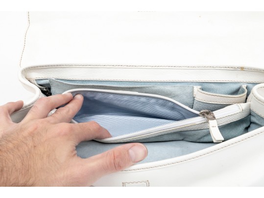 Lambertson Truex Bright Elongated White Leather Baguette Bag