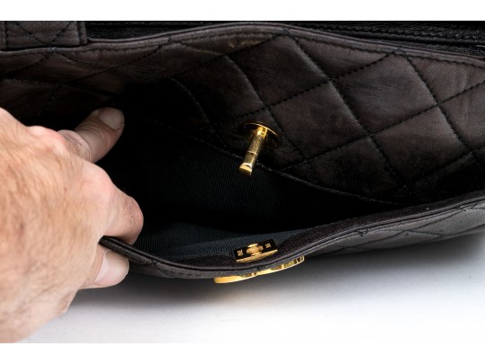 Chanel Striking Dark Brown Lambskin Quilted Leather Tote