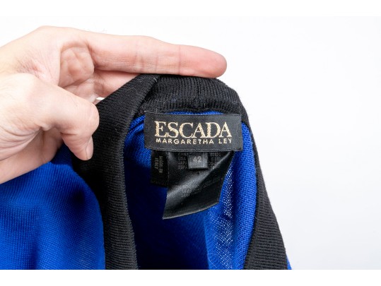 Escada Patterned Blue And Black Button Up Cardigan, Size 42