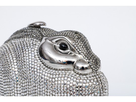 Judith Leiber Stunning Silver Metallic And Rhinestone Bunny Bag