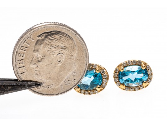 Bright Blue Topaz And Diamond 14K Stud Earrings