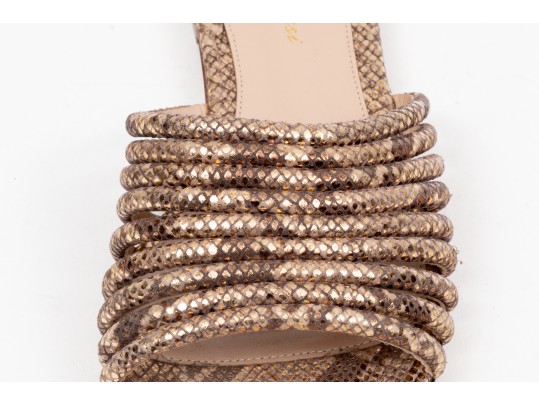 Gianvito Rossi Pretty Ribbed Leather And Snake Grain Sandals, Size 37, Retail $845