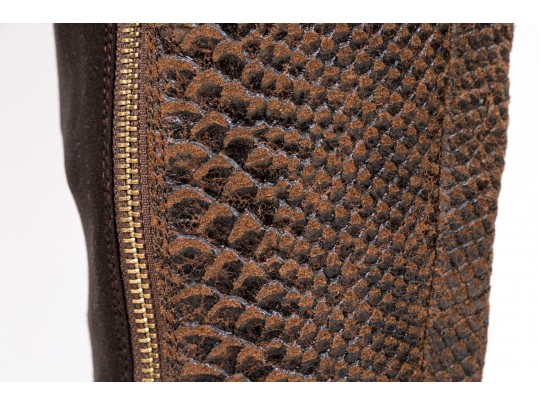 Michael Kors Striking Tall Brown Neoprene And Snake Grain Leather Boots, Size 10, With Box