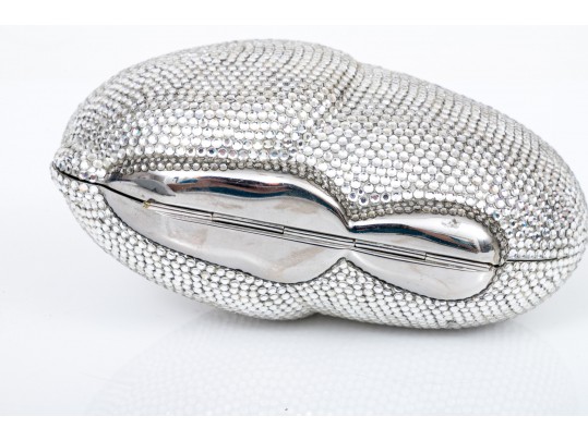 Judith Leiber Stunning Silver Metallic And Rhinestone Bunny Bag