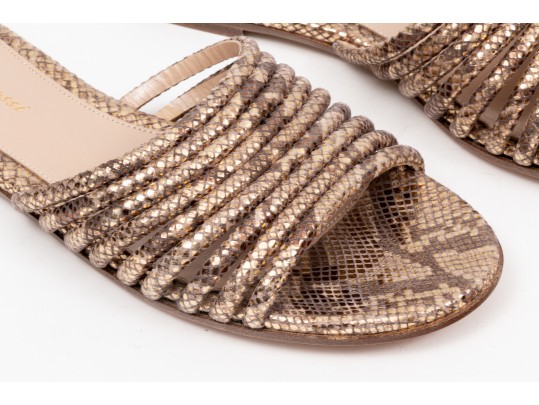 Gianvito Rossi Pretty Ribbed Leather And Snake Grain Sandals, Size 37, Retail $845