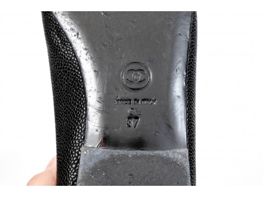 Chanel Classic Black Leather Ballet Flats, Size 37