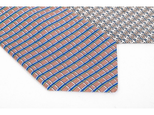 Hermes Lot Of Three Silk Ties, Assorted Colors And Patterns