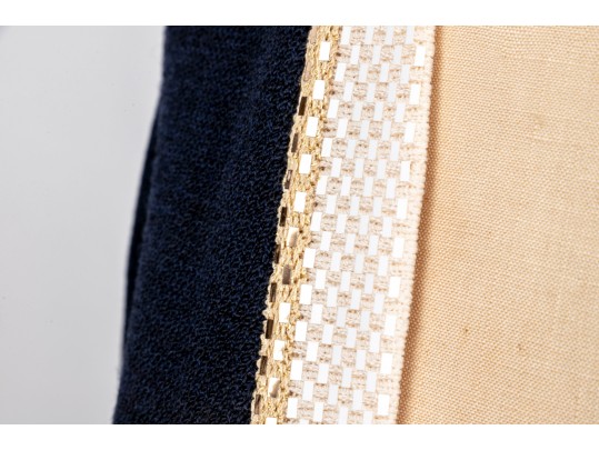 St. John Navy Button Up Cardigan, White And Gold Toned Sequinned Trim, Size 14