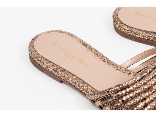 Gianvito Rossi Pretty Ribbed Leather And Snake Grain Sandals, Size 37, Retail $845