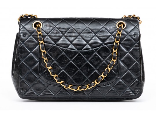 Chanel Classic Black Lambskin Quilted Leather Single Flap Shoulder Bag