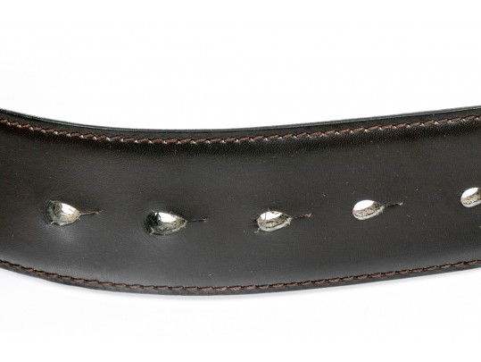Battaglia Brown Leather Belt, Gold Tone Buckle, Size 36