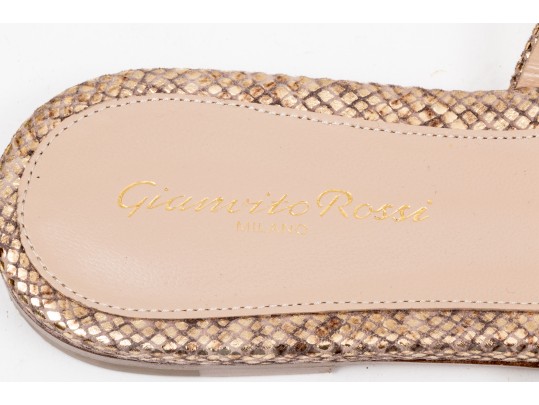 Gianvito Rossi Pretty Ribbed Leather And Snake Grain Sandals, Size 37, Retail $845