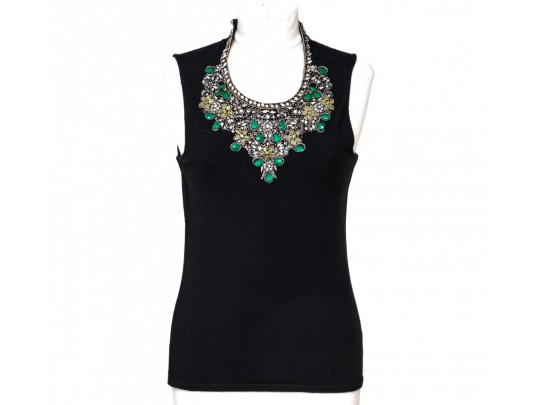 Oscar De La Renta Fabulous Black Bedazzled Sleeveless Top, Size Medium