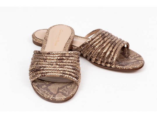 Gianvito Rossi Pretty Ribbed Leather And Snake Grain Sandals, Size 37, Retail $845