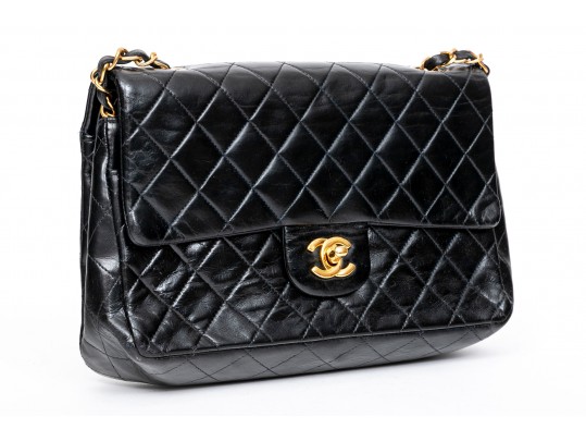 Chanel Classic Black Lambskin Quilted Leather Single Flap Shoulder Bag
