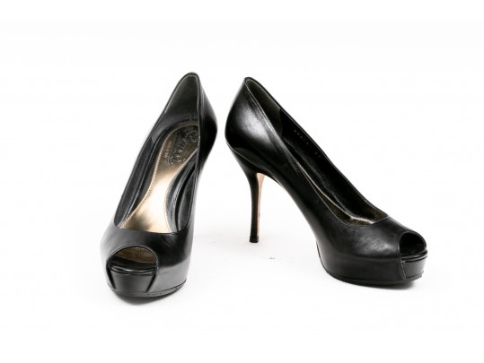 Gucci Fabulous Black Leather Peep Toe Platform Pumps, Size 37