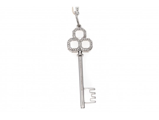 14k White Gold Contemporary Diamond Set Triple Circle End Key Pendant
