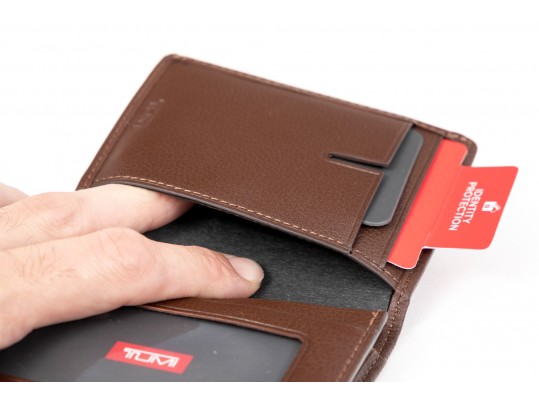 Tumi Classic Brown Leather ID Lock Wallet, With Box