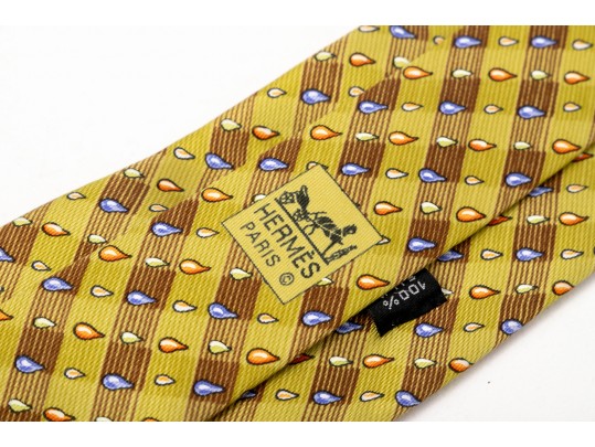 Hermes Lot Of Three Silk Ties, Assorted Colors And Patterns