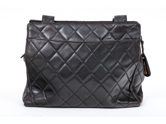 Chanel Striking Dark Brown Lambskin Quilted Leather Tote