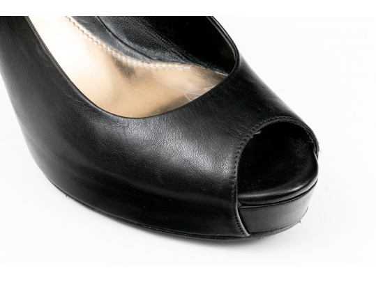 Gucci Fabulous Black Leather Peep Toe Platform Pumps, Size 37