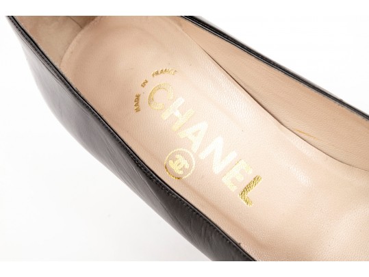 Chanel Quintessential Black Leather Pumps, Size 38 1/2, With Box