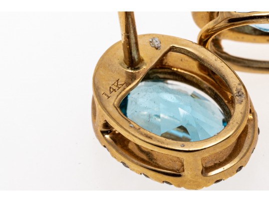 Bright Blue Topaz And Diamond 14K Stud Earrings