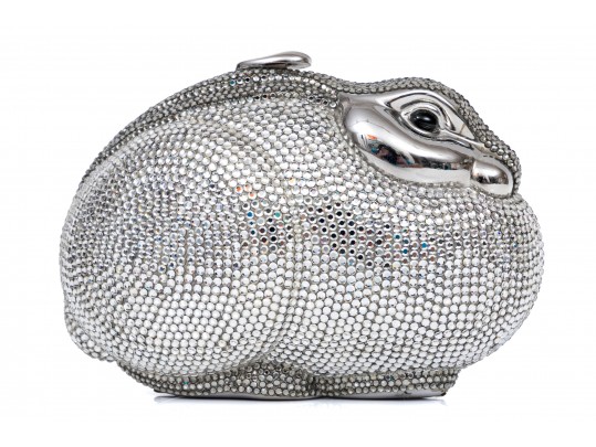 Judith Leiber Stunning Silver Metallic And Rhinestone Bunny Bag