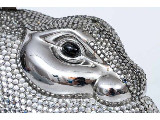 Judith Leiber Stunning Silver Metallic And Rhinestone Bunny Bag