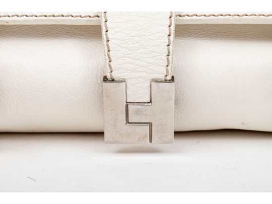 Lambertson Truex Bright Elongated White Leather Baguette Bag