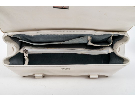 Lambertson Truex Bright Elongated White Leather Baguette Bag
