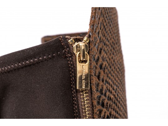 Michael Kors Striking Tall Brown Neoprene And Snake Grain Leather Boots, Size 10, With Box