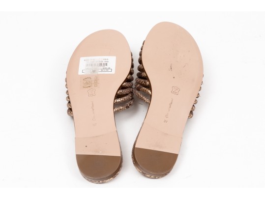 Gianvito Rossi Pretty Ribbed Leather And Snake Grain Sandals, Size 37, Retail $845
