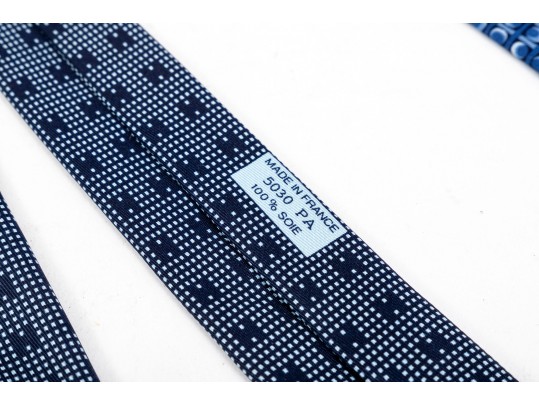 Hermes Lot Of Three Silk Ties, Blue Tones