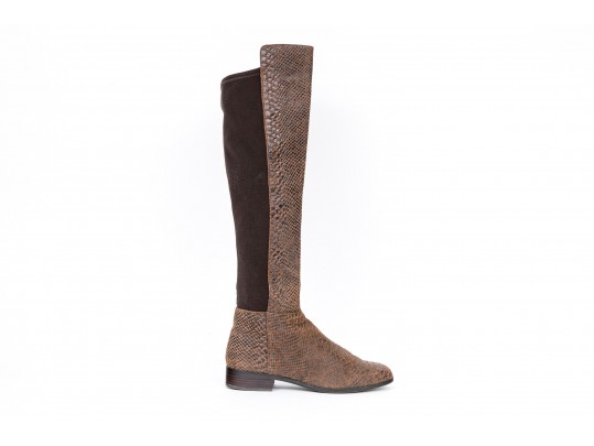 Michael Kors Striking Tall Brown Neoprene And Snake Grain Leather Boots, Size 10, With Box