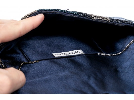 Moyna Fabulous Blue, Black, Green And Tan Beaded Camo Clutch, With Chain
