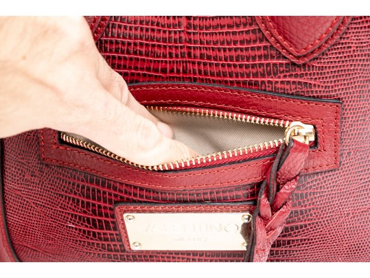 Valentino Lavish Burgundy Leather, Alligator And Suede Oversized Top Handle Bag