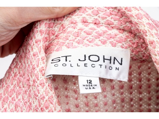 Charming St. John Pink And White Button Up Jacket, Size 12