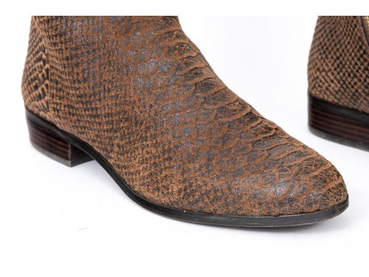 Michael Kors Striking Tall Brown Neoprene And Snake Grain Leather Boots, Size 10, With Box