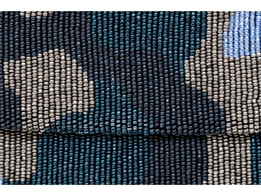 Moyna Fabulous Blue, Black, Green And Tan Beaded Camo Clutch, With Chain